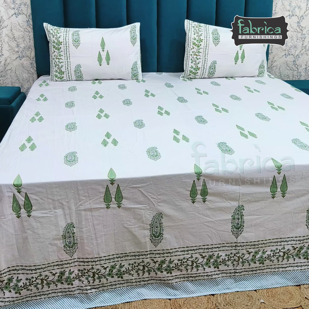 Percale Cotton Hand block Printed Super King-size Bedsheet
