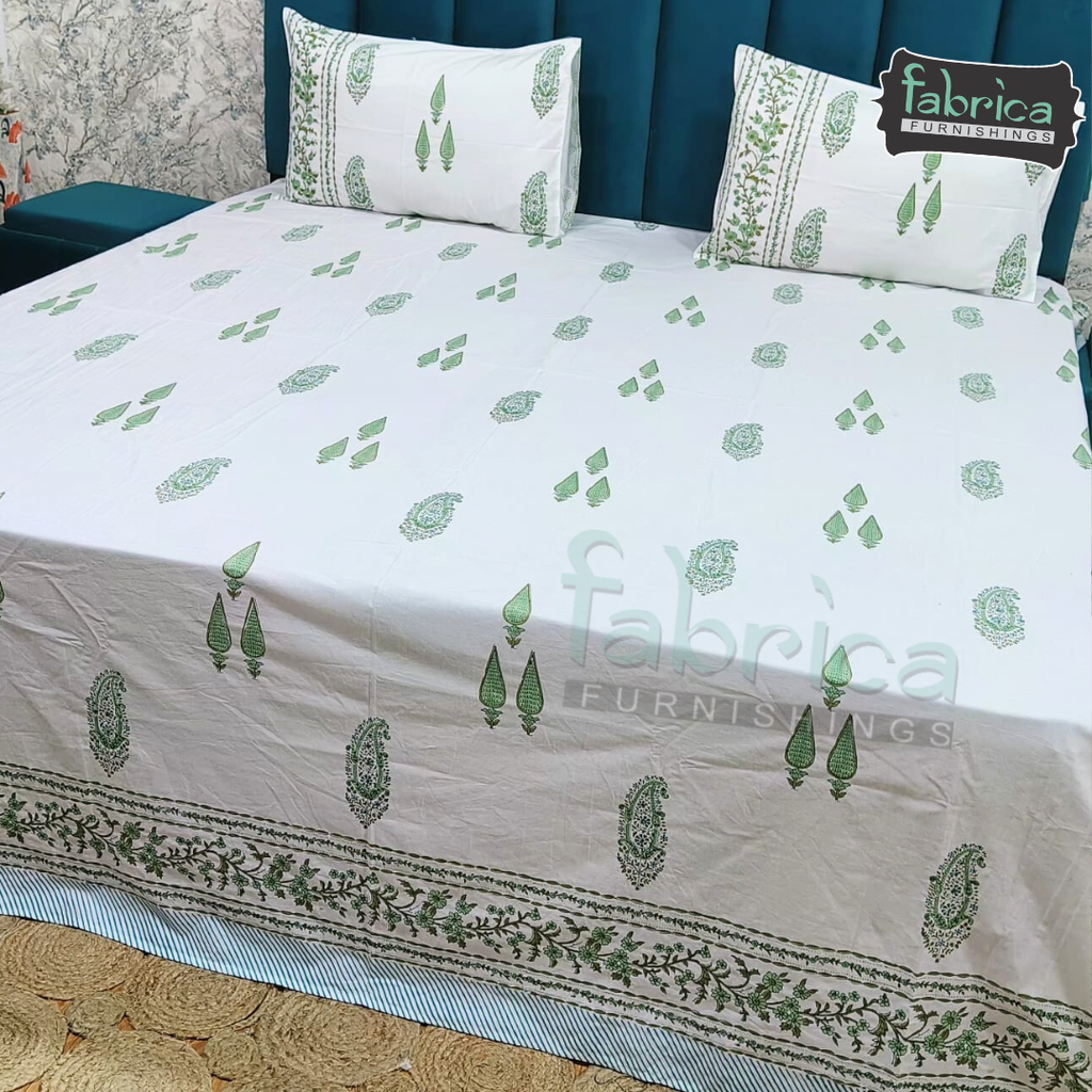Percale Cotton Hand block Printed Super King-size Bedsheet