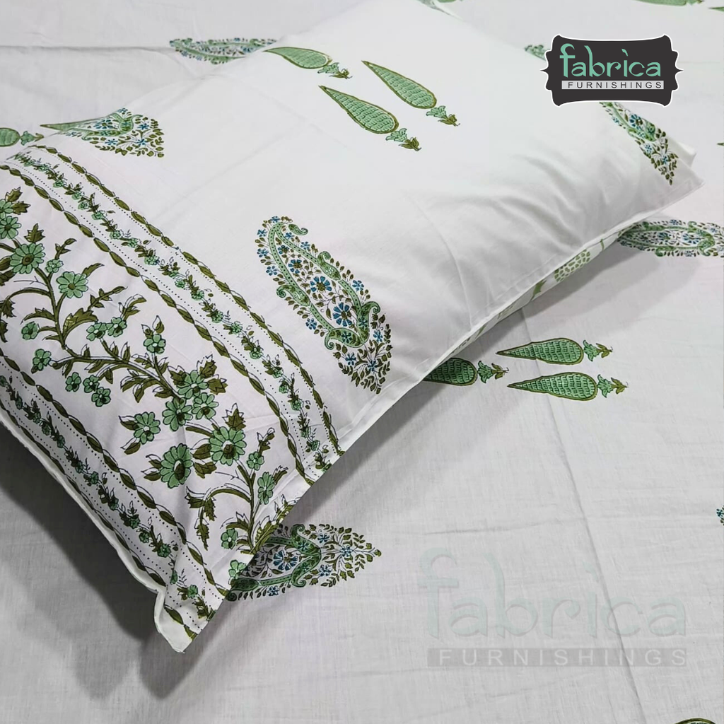 Percale Cotton Hand block Printed Super King-size Bedsheet