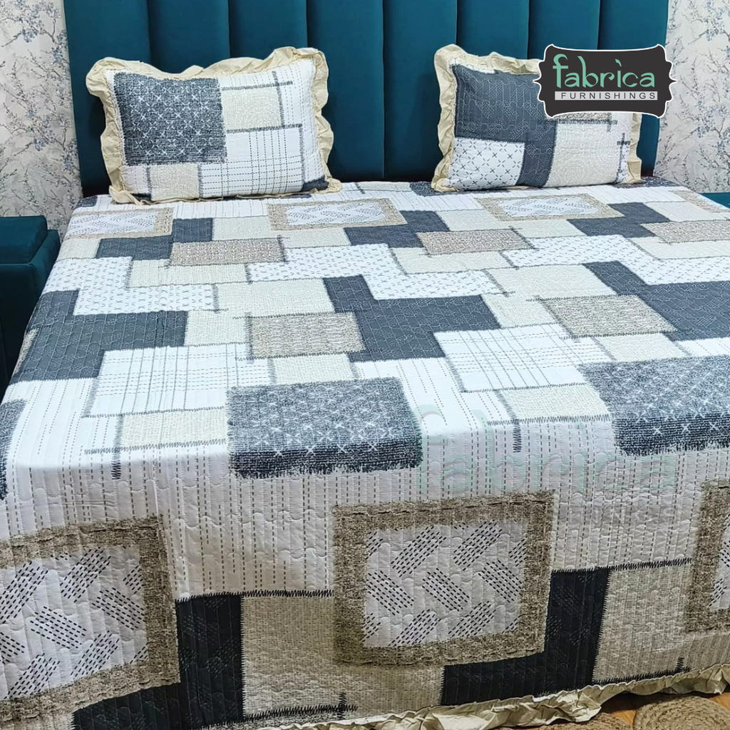 Florence Printed  King Size Pure Cotton Quilted Frill Work Bedcover