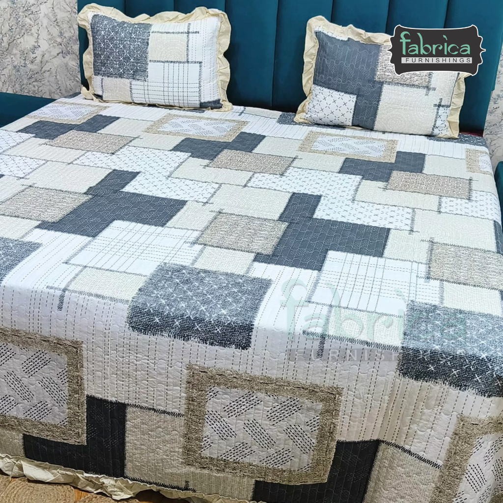 Florence Printed  King Size Pure Cotton Quilted Frill Work Bedcover