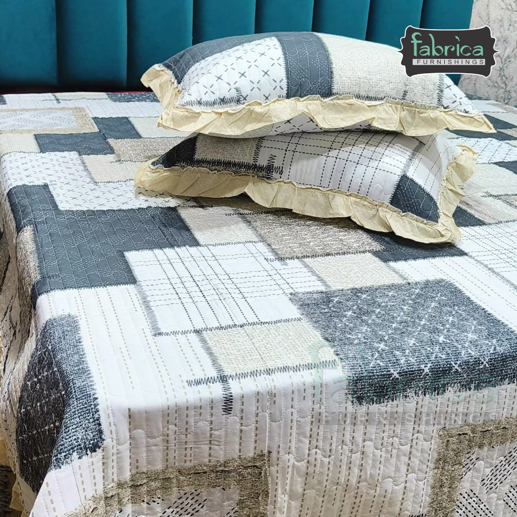 Florence Printed  King Size Pure Cotton Quilted Frill Work Bedcover