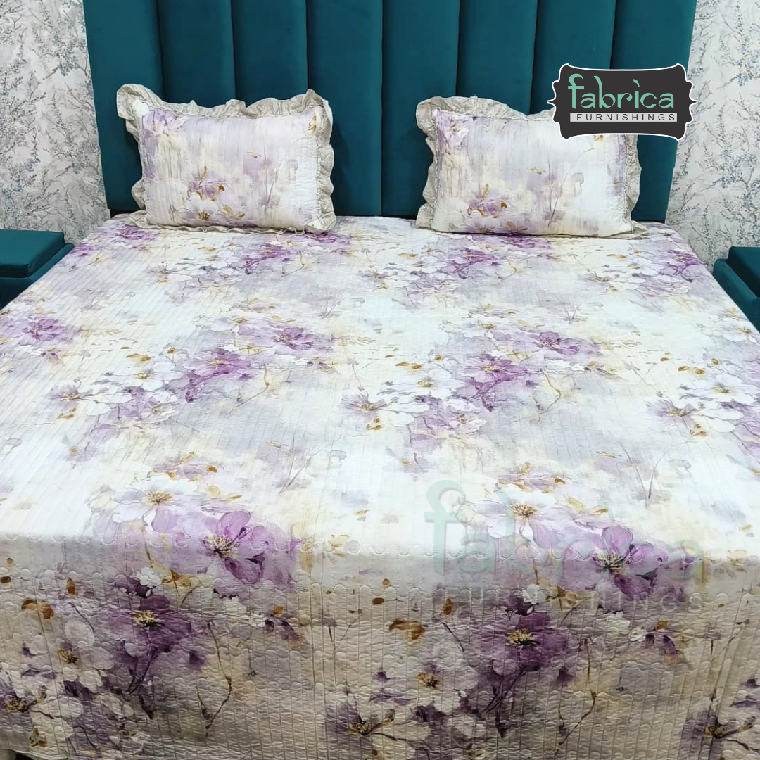 Florence Printed  King Size Pure Cotton Quilted Frill Work Bedcover