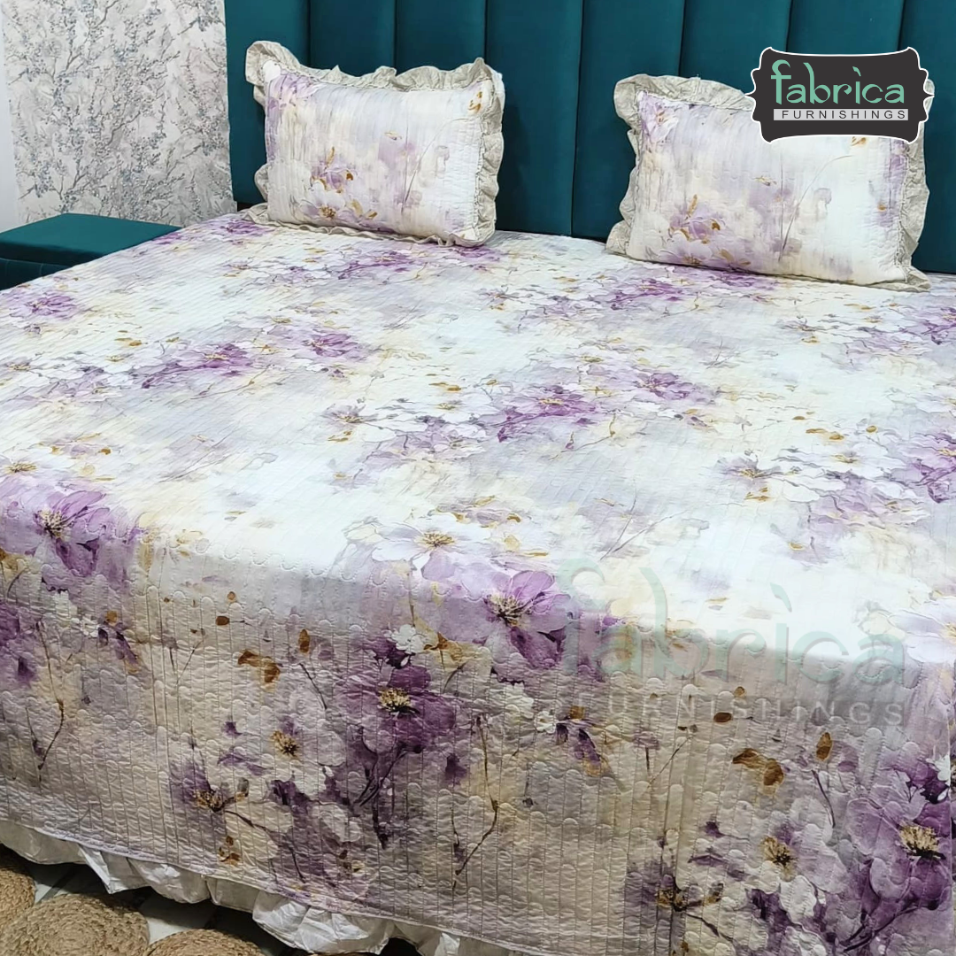 Florence Printed  King Size Pure Cotton Quilted Frill Work Bedcover