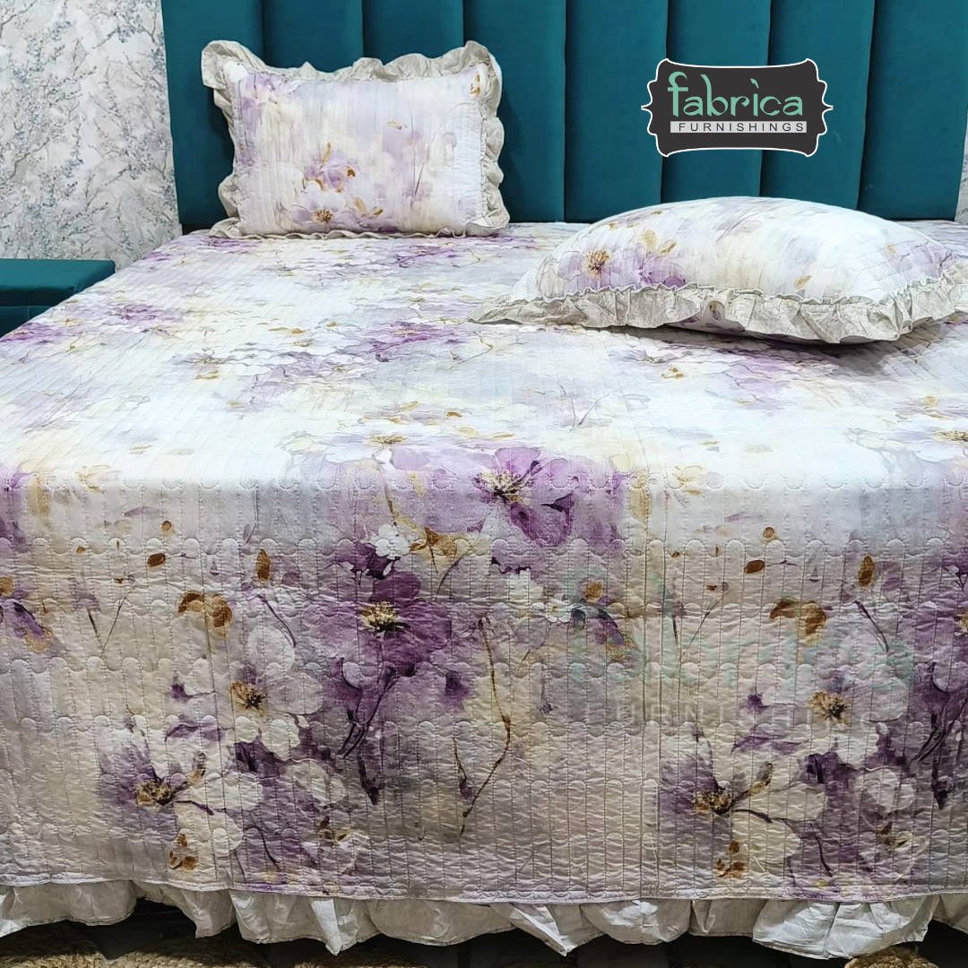 Florence Printed  King Size Pure Cotton Quilted Frill Work Bedcover