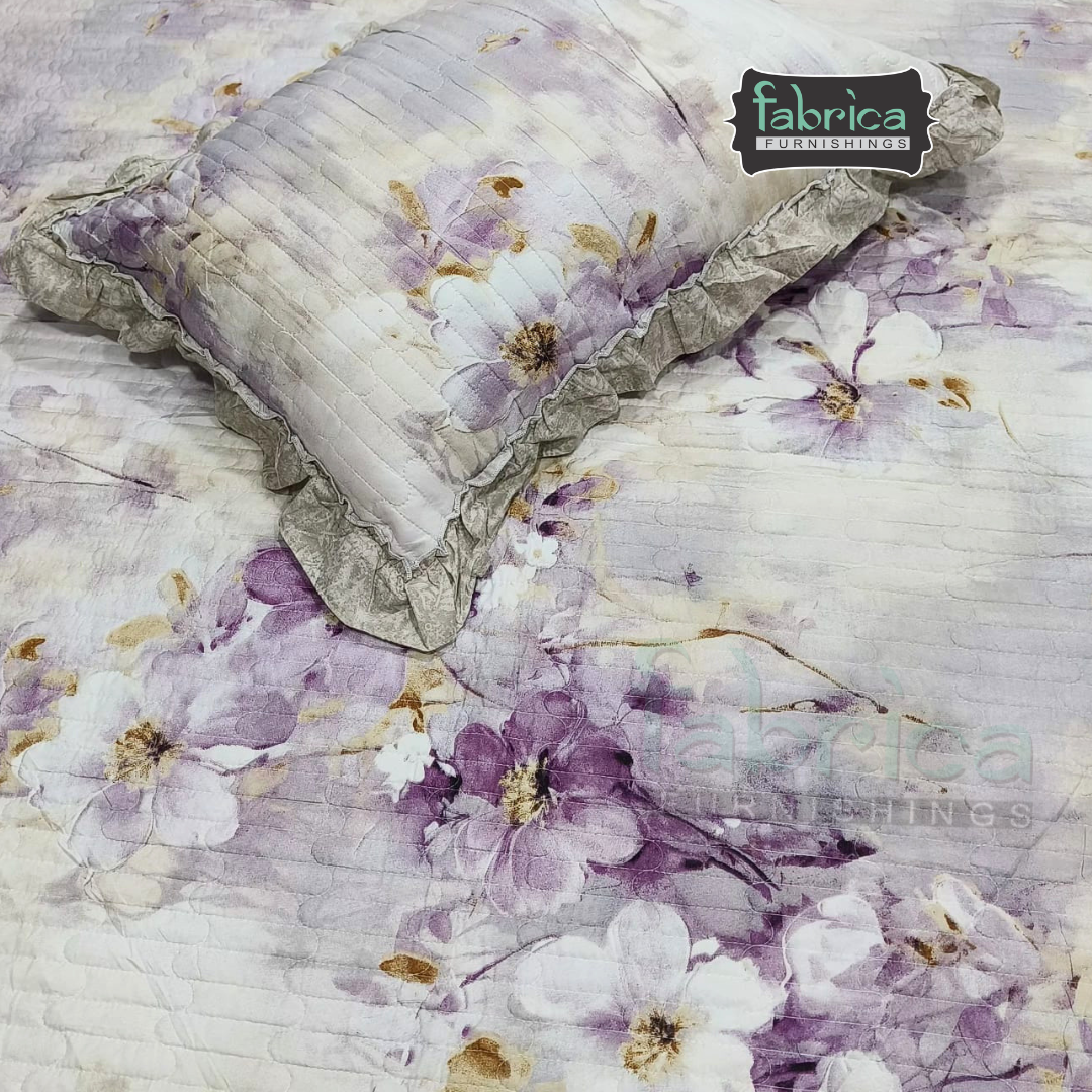 Florence Printed  King Size Pure Cotton Quilted Frill Work Bedcover
