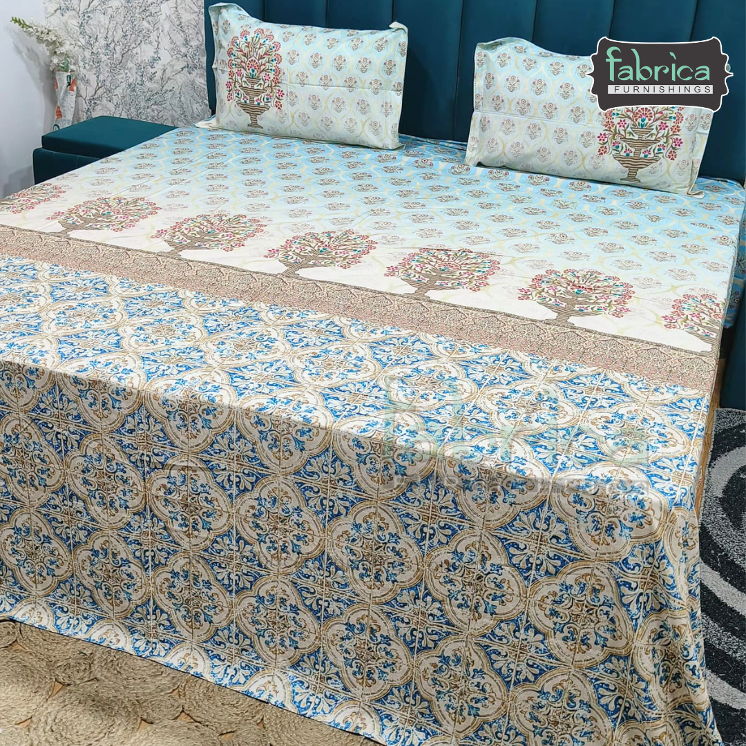 Digital Raga Printed King Size (400 Tc) Pure Cotton Bedsheet