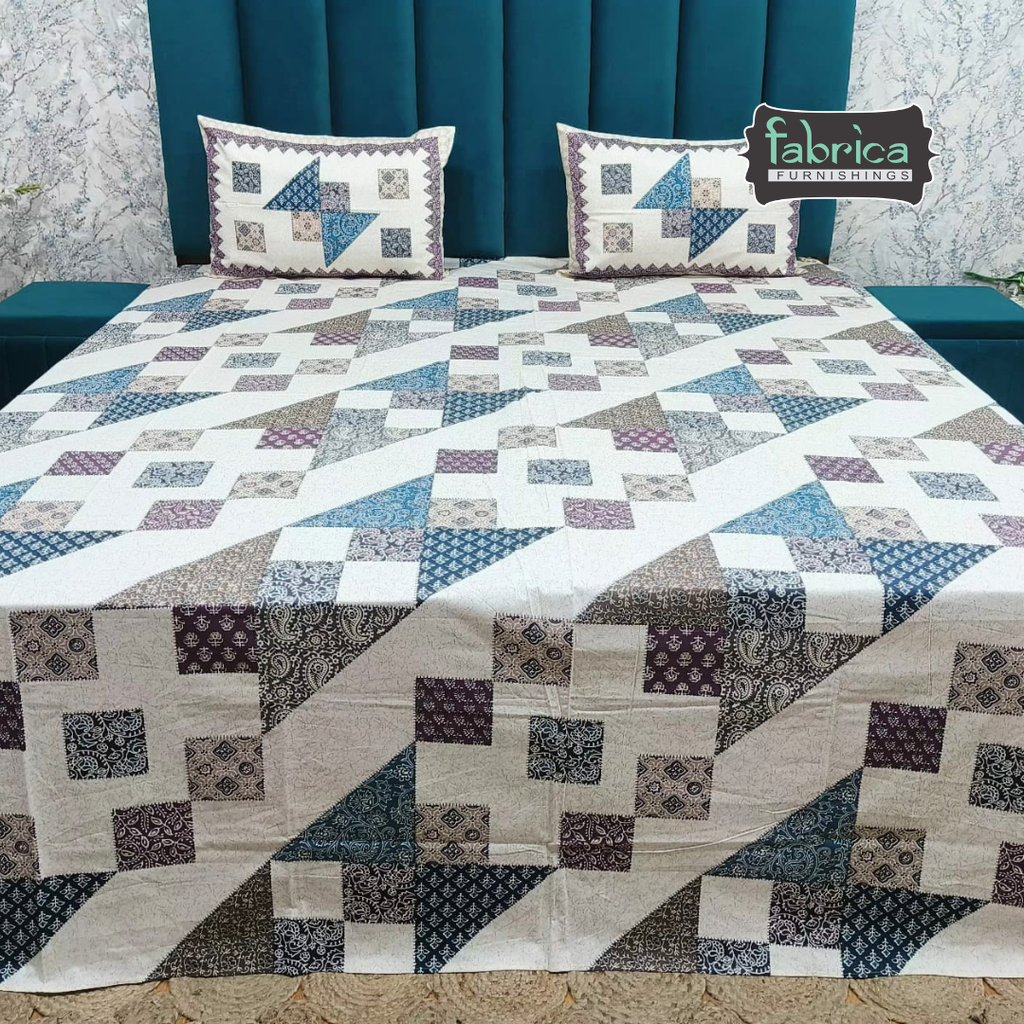 Sitara Handblock Designer Printed Premium Pure Cotton Kingsize Bed Sheets