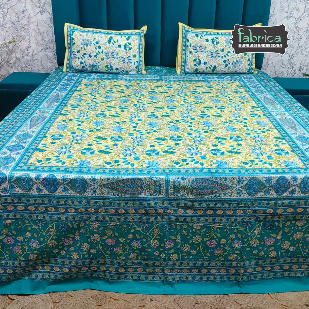 Sitara Handblock Designer Printed Premium Pure Cotton Kingsize Bed Sheets