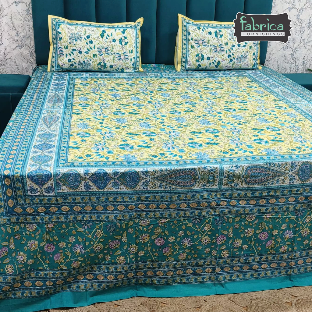 Sitara Handblock Designer Printed Premium Pure Cotton Kingsize Bed Sheets