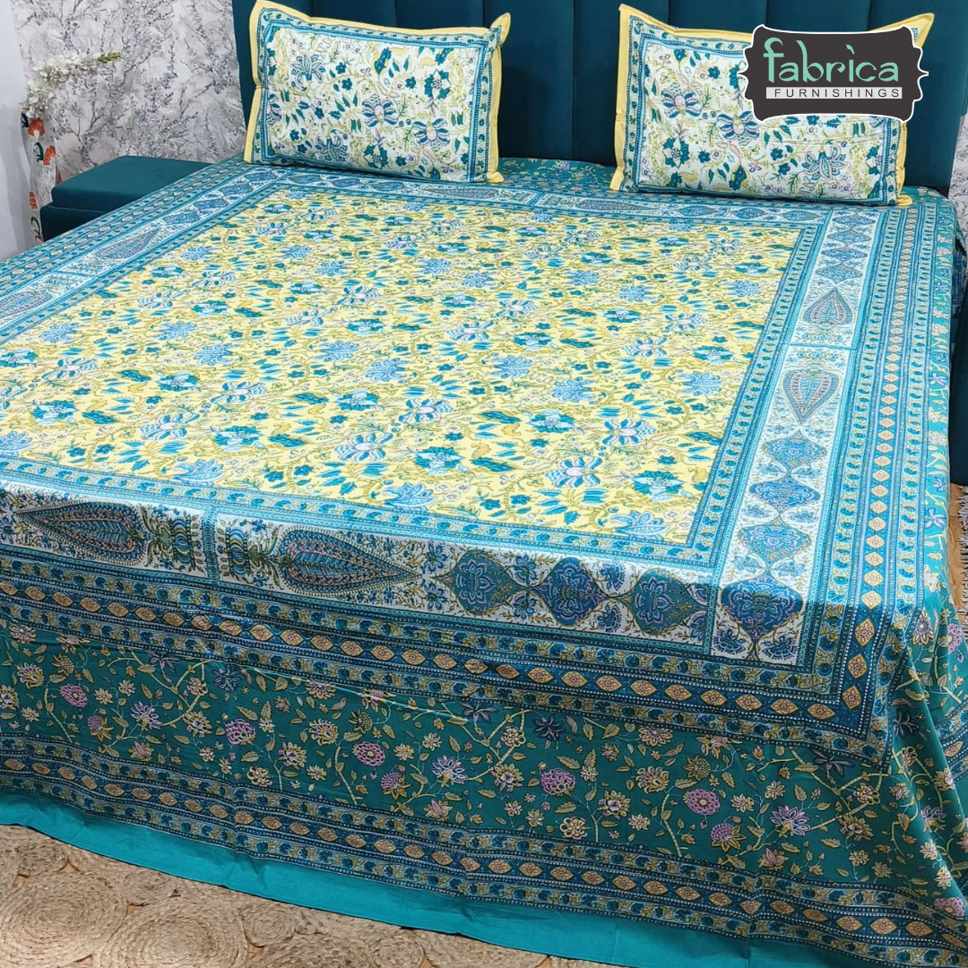Sitara Handblock Designer Printed Premium Pure Cotton Kingsize Bed Sheets
