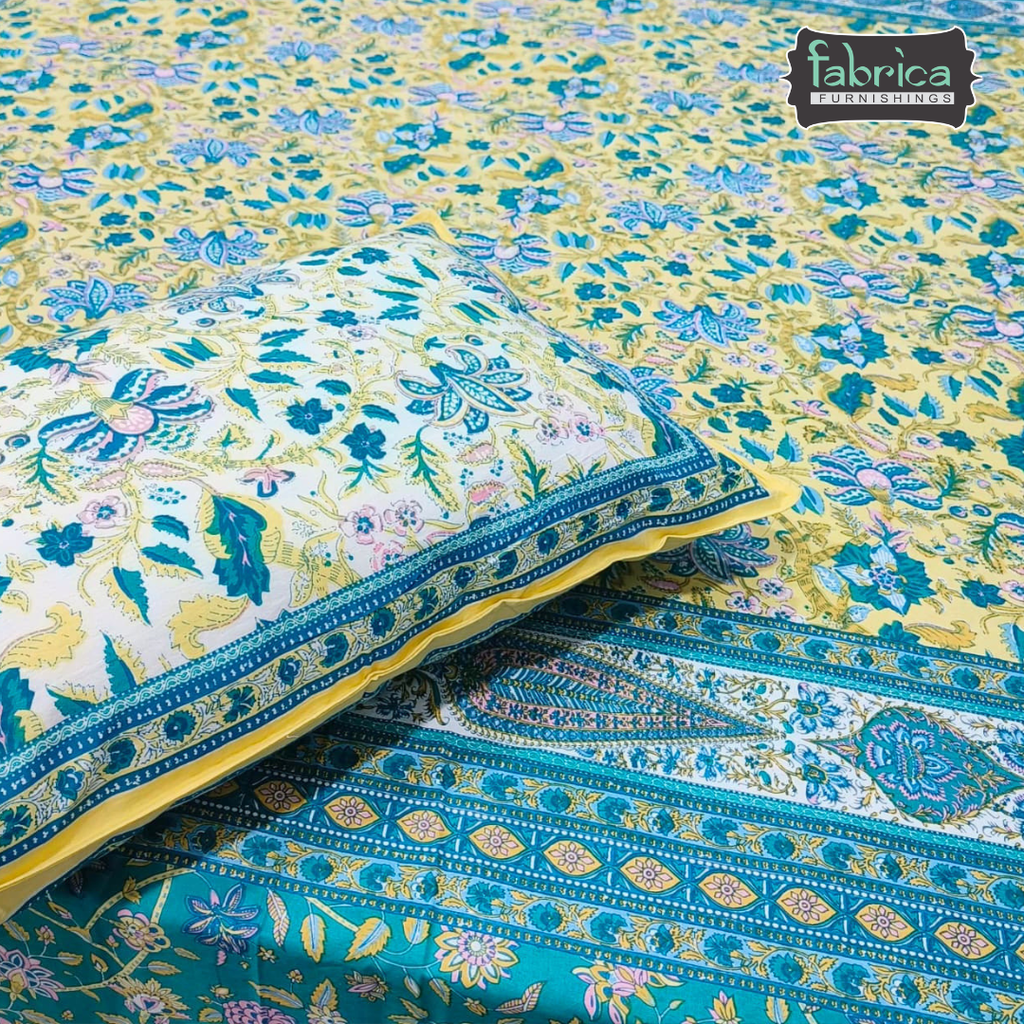 Sitara Handblock Designer Printed Premium Pure Cotton Kingsize Bed Sheets