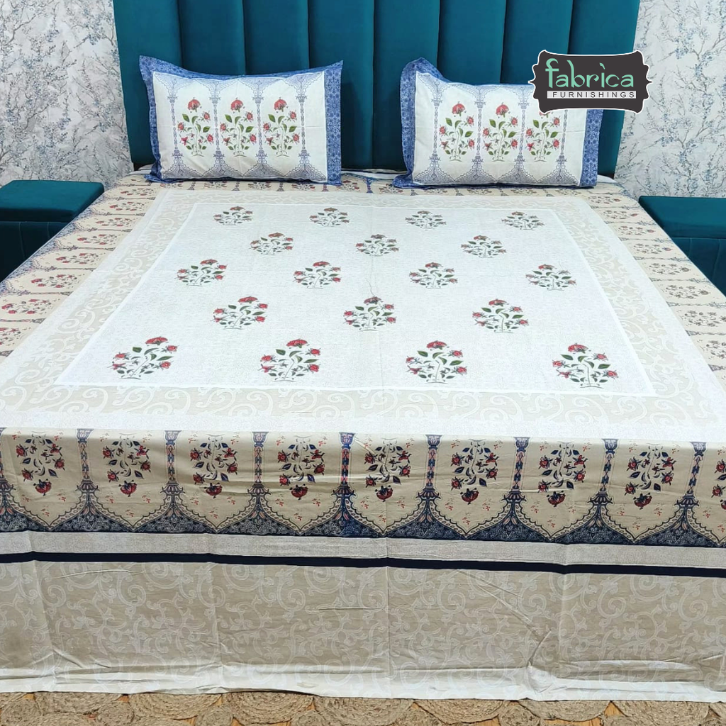 Chinar Bagh King Size Pure Cotton Bedsheet Set