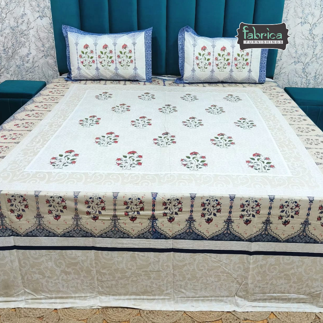 Chinar Bagh King Size Pure Cotton Bedsheet Set