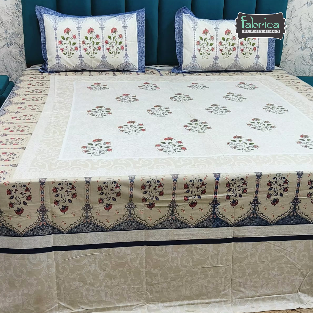 Chinar Bagh King Size Pure Cotton Bedsheet Set
