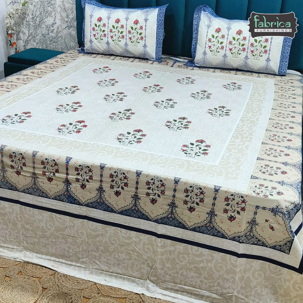 Chinar Bagh King Size Pure Cotton Bedsheet Set
