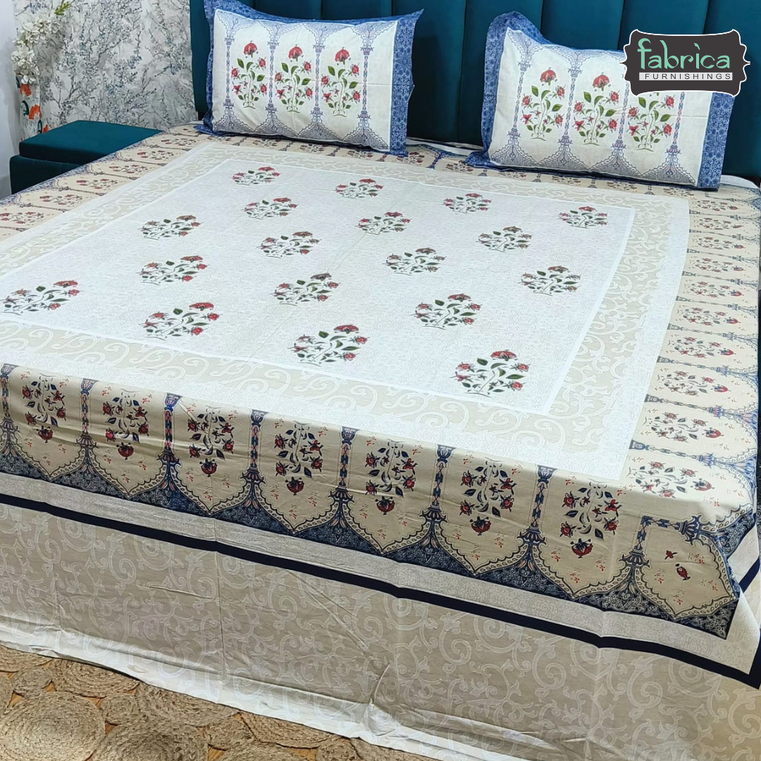 Chinar Bagh King Size Pure Cotton Bedsheet Set