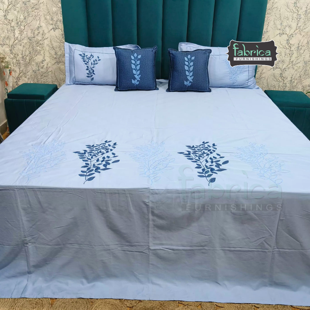 Crown Comfort Superfine Embroidered 5 piece King Size Bed Sheet