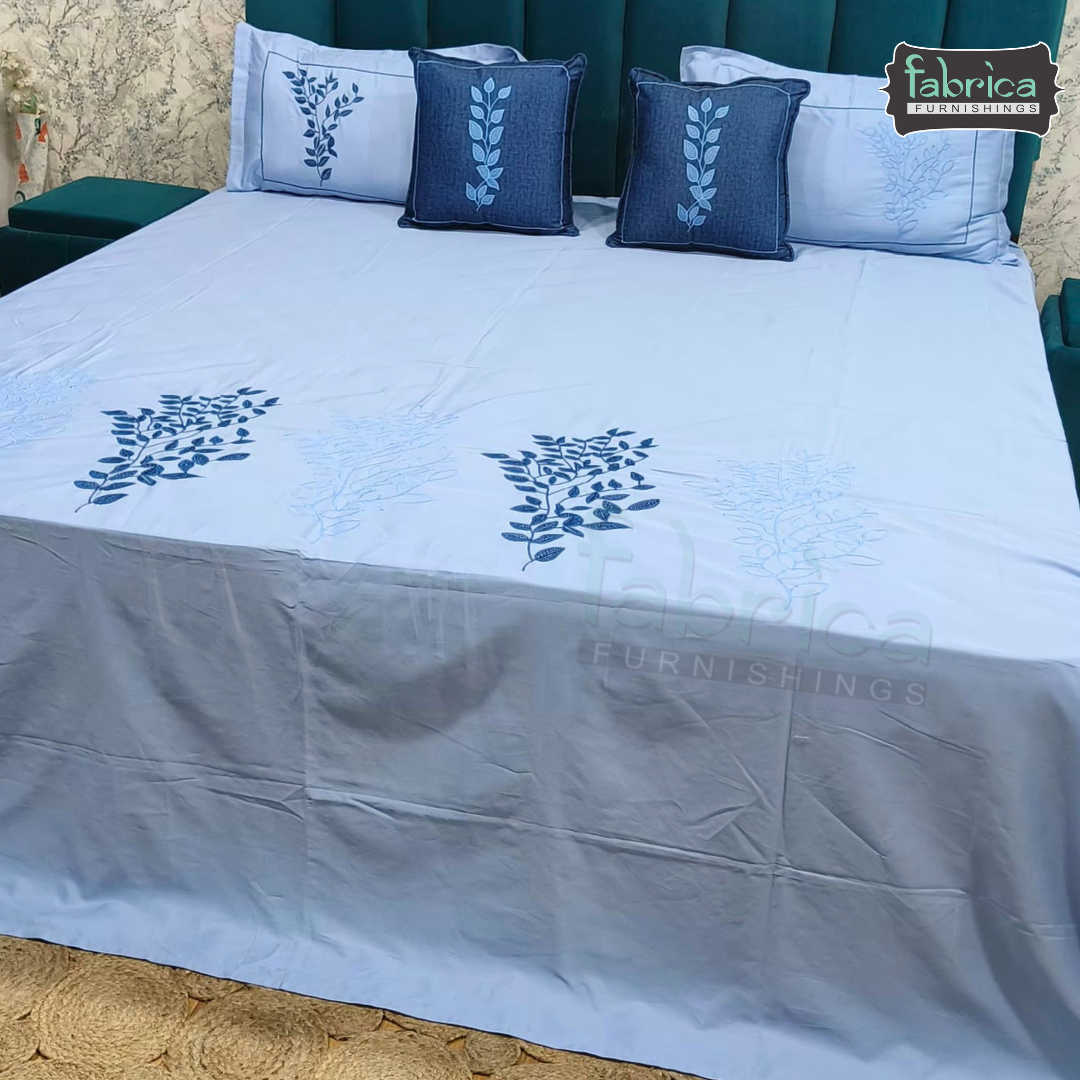 Crown Comfort Superfine Embroidered 5 piece King Size Bed Sheet