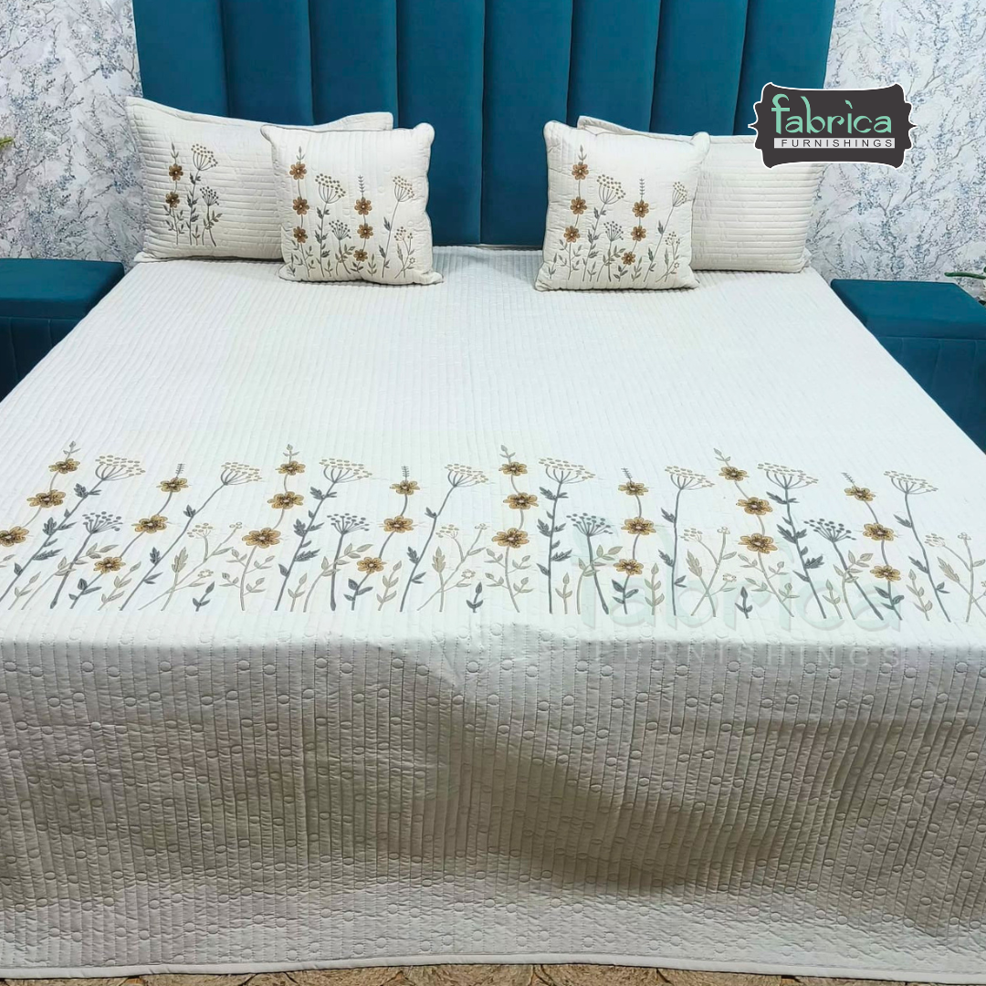 kashida Quilted Embroidered 5 Piece Bedding Set