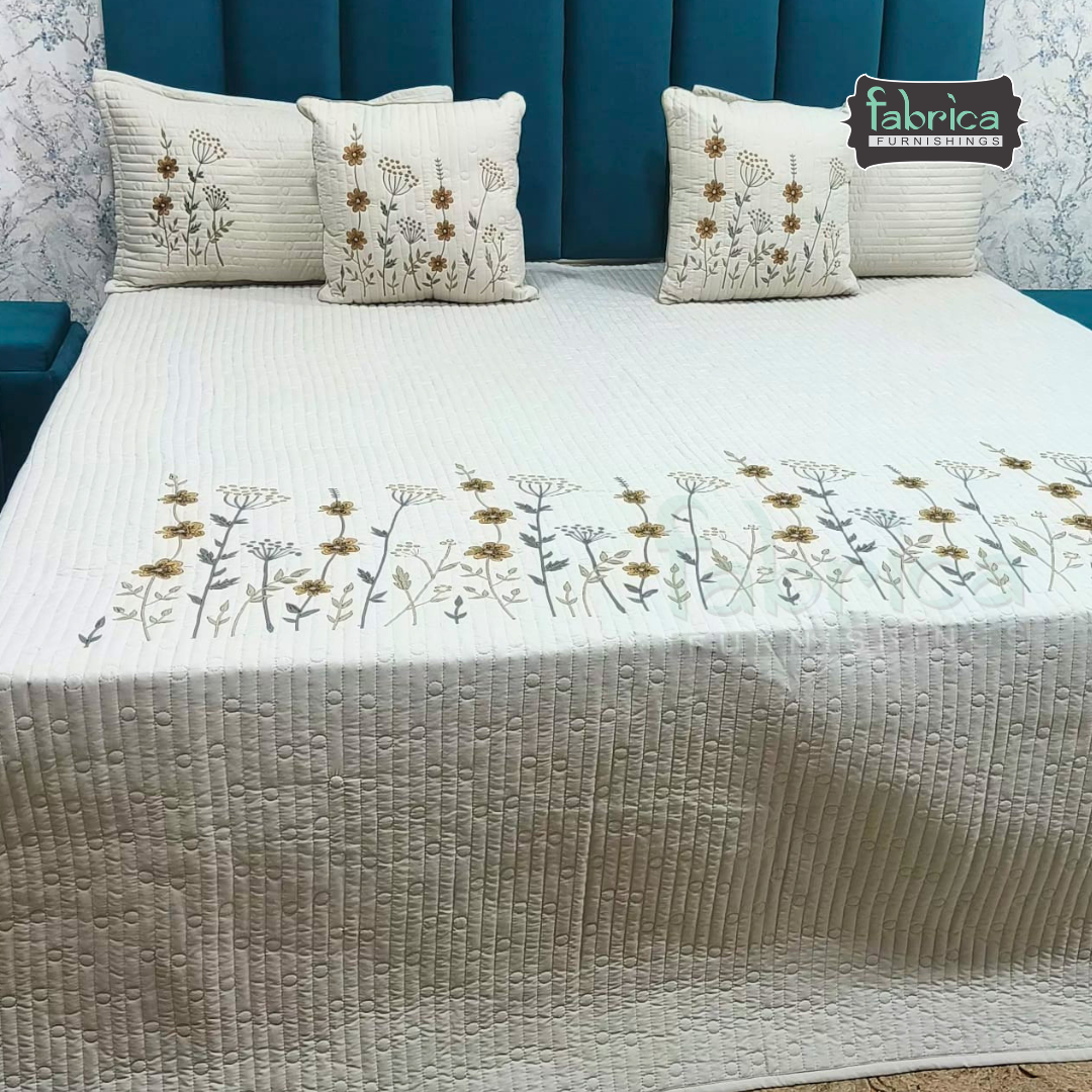 kashida Quilted Embroidered 5 Piece Bedding Set