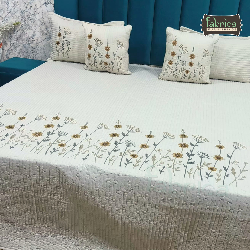 kashida Quilted Embroidered 5 Piece Bedding Set