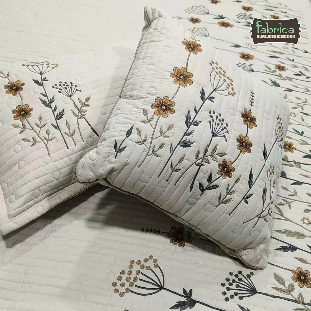 kashida Quilted Embroidered 5 Piece Bedding Set