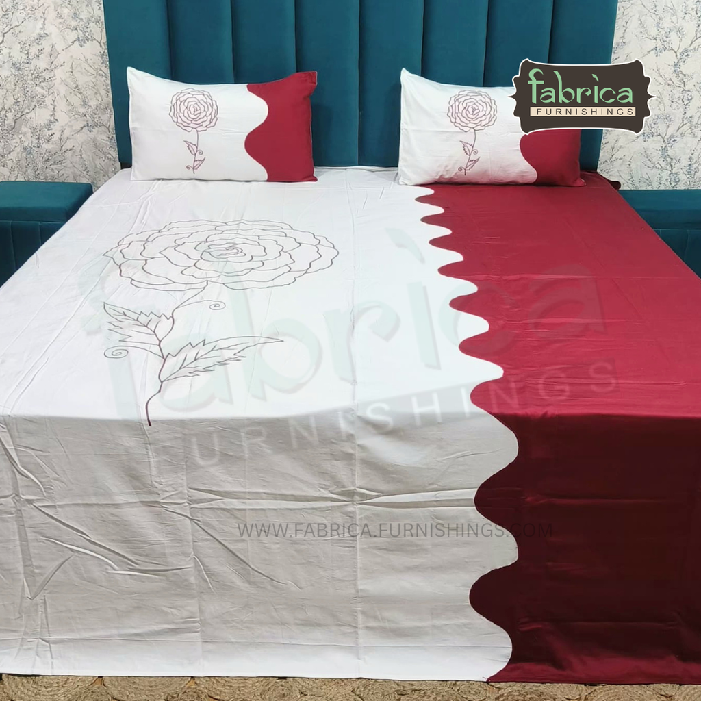 Shahi karigari Pure Cotton Designer Kingsize Embroidered Bedsheet