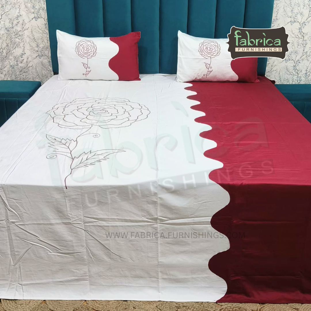 Shahi karigari Pure Cotton Designer Kingsize Embroidered Bedsheet