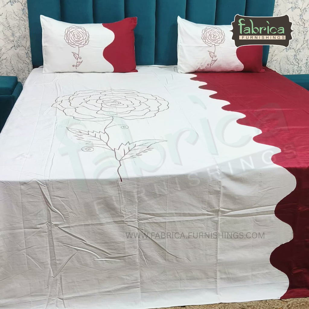 Shahi karigari Pure Cotton Designer Kingsize Embroidered Bedsheet
