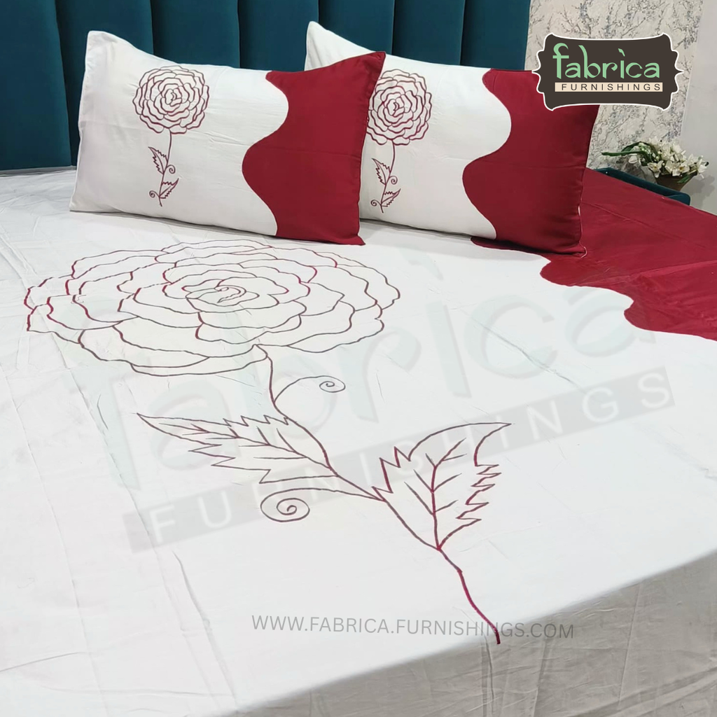 Shahi karigari Pure Cotton Designer Kingsize Embroidered Bedsheet
