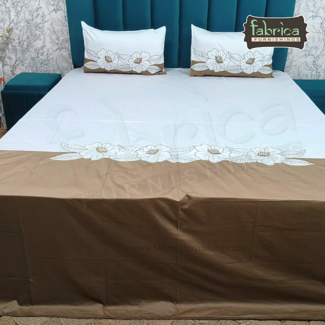 Shahi karigari Pure Cotton Designer Kingsize Embroidered Bedsheet