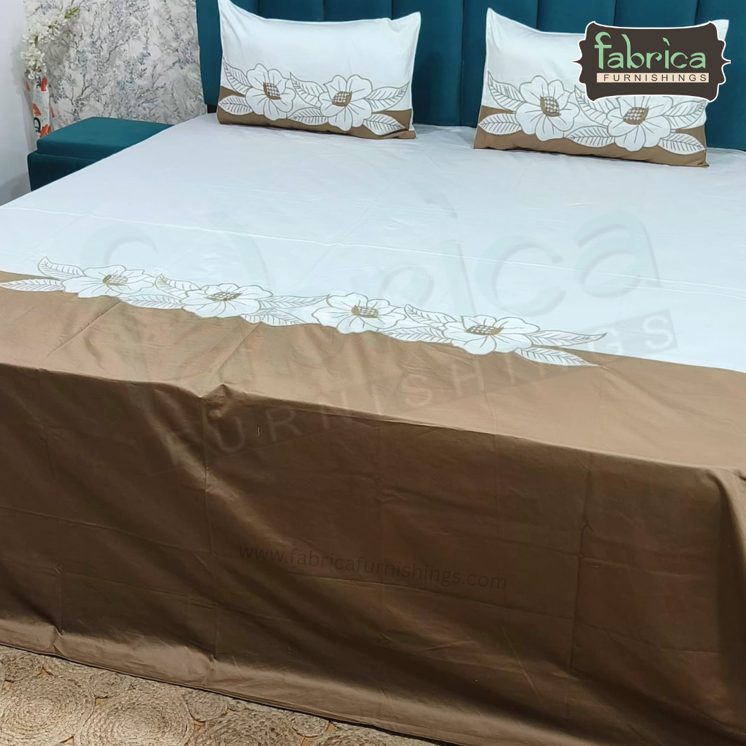 Shahi karigari Pure Cotton Designer Kingsize Embroidered Bedsheet