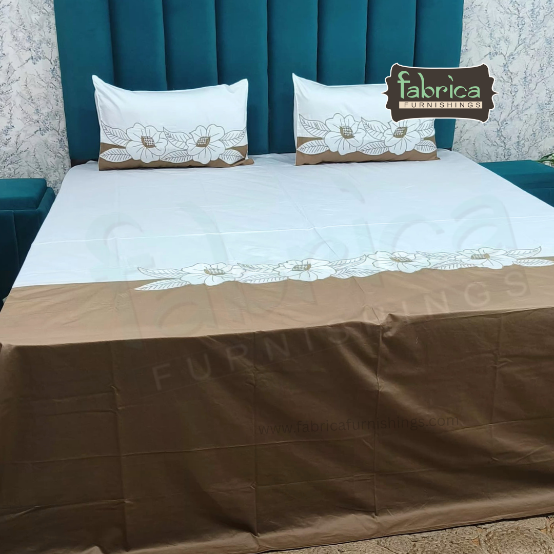 Shahi karigari Pure Cotton Designer Kingsize Embroidered Bedsheet