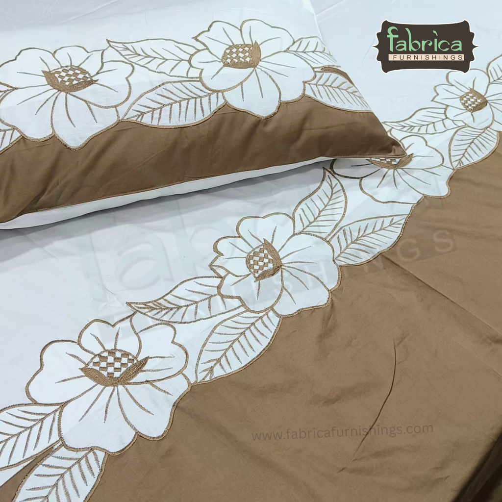 Shahi karigari Pure Cotton Designer Kingsize Embroidered Bedsheet