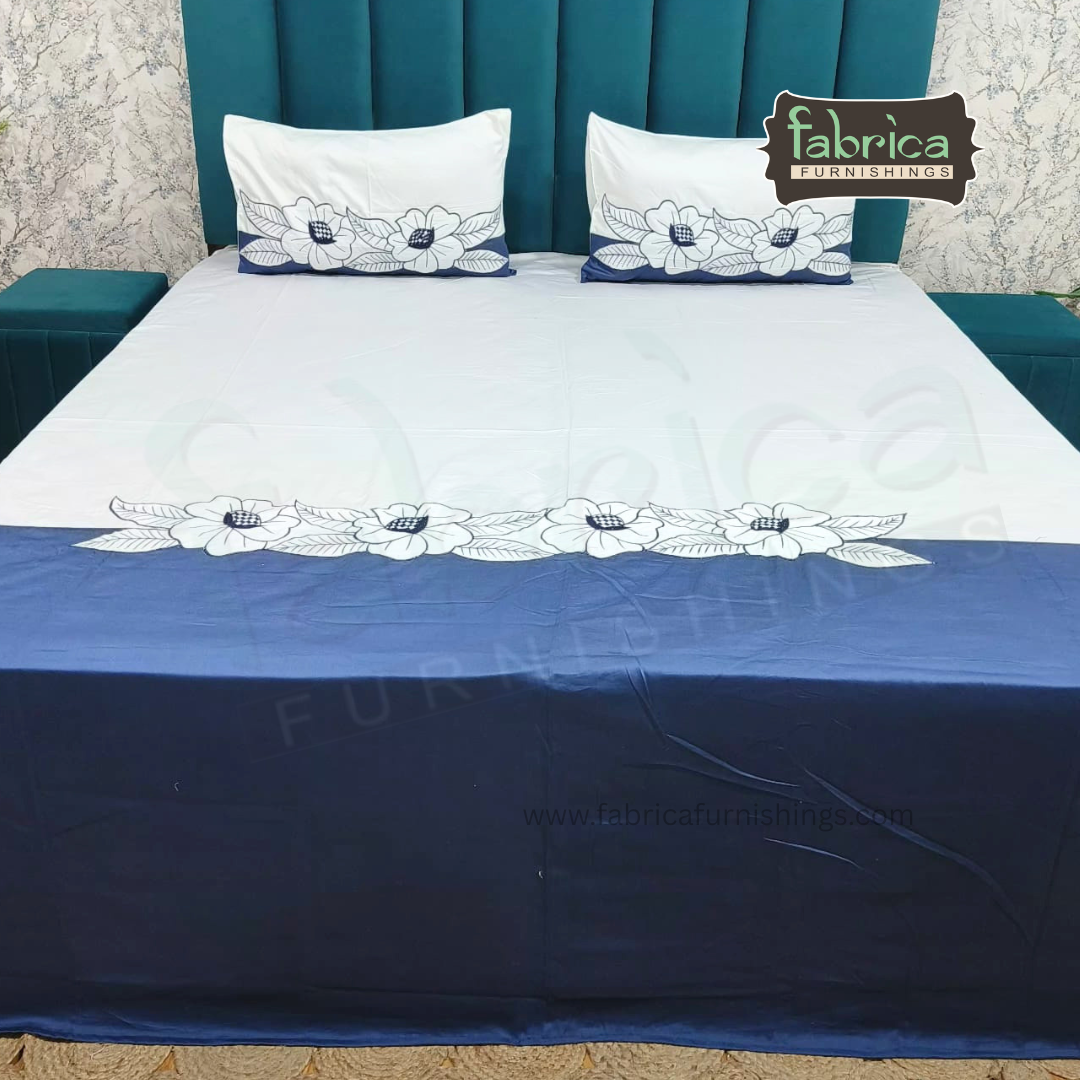 Shahi karigari Pure Cotton Designer Kingsize Embroidered Bedsheet