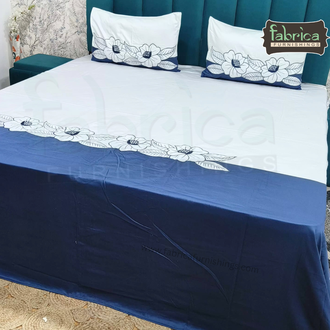 Shahi karigari Pure Cotton Designer Kingsize Embroidered Bedsheet