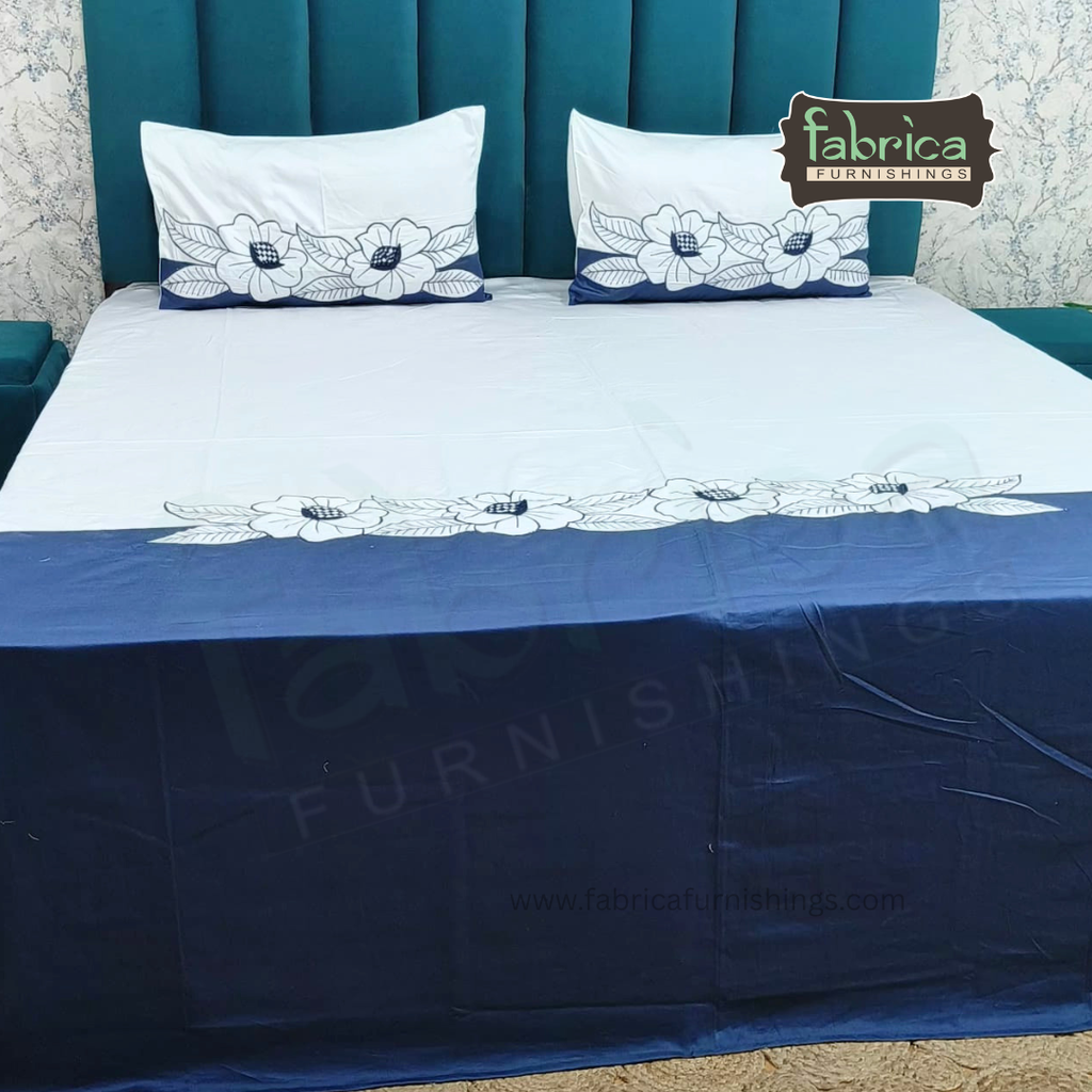 Shahi karigari Pure Cotton Designer Kingsize Embroidered Bedsheet