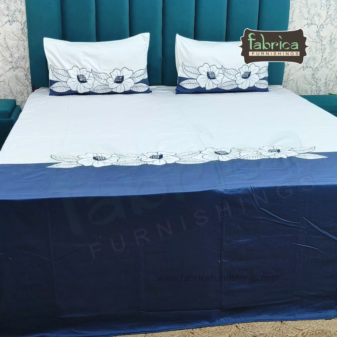 Shahi karigari Pure Cotton Designer Kingsize Embroidered Bedsheet