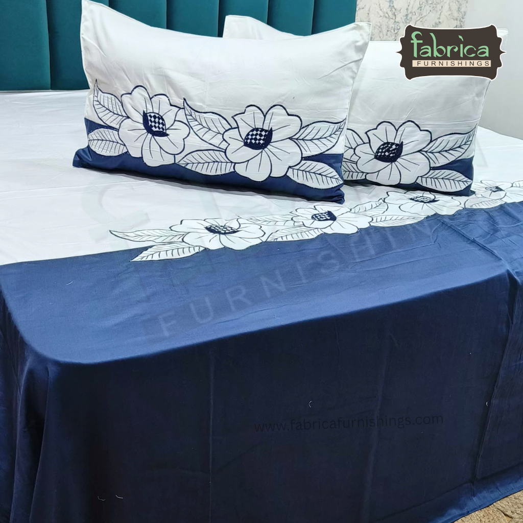 Shahi karigari Pure Cotton Designer Kingsize Embroidered Bedsheet