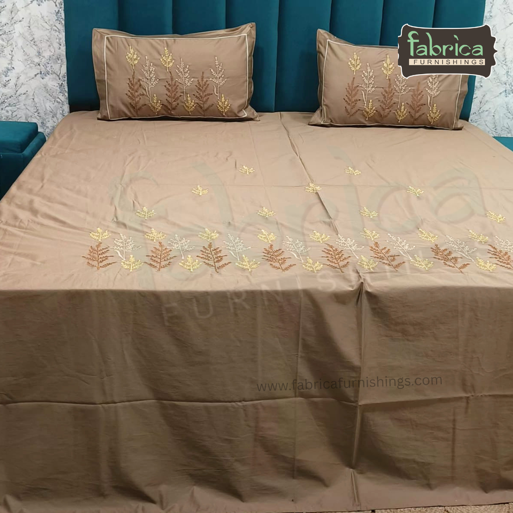 Shahi karigari Pure Cotton Designer Kingsize Embroidered Bedsheet