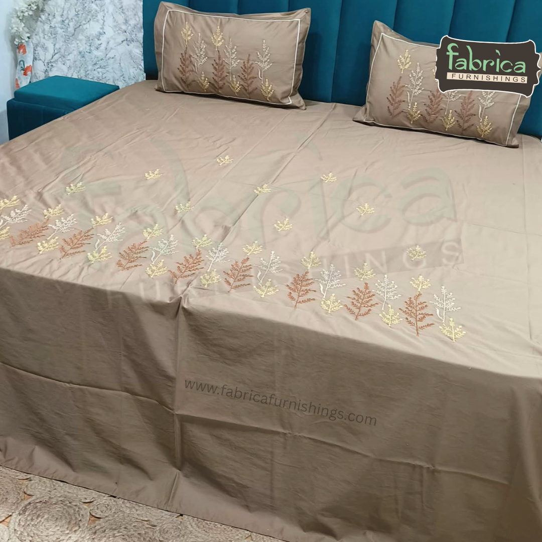 Shahi karigari Pure Cotton Designer Kingsize Embroidered Bedsheet