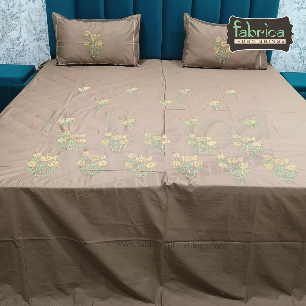 Shahi karigari Pure Cotton Designer Kingsize Embroidered Bedsheet