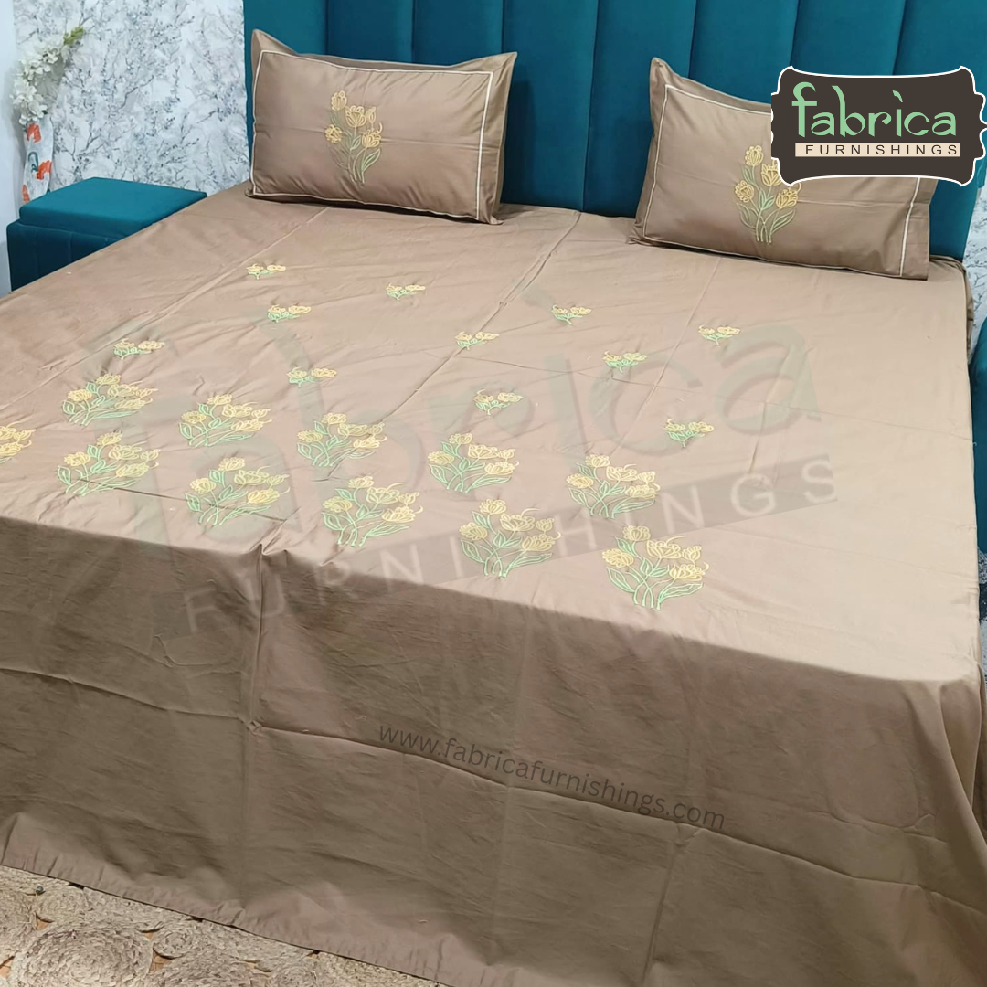 Shahi karigari Pure Cotton Designer Kingsize Embroidered Bedsheet
