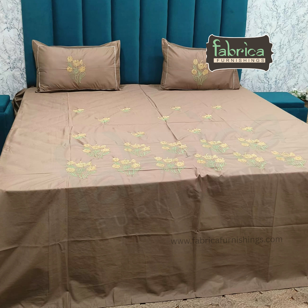 Shahi karigari Pure Cotton Designer Kingsize Embroidered Bedsheet