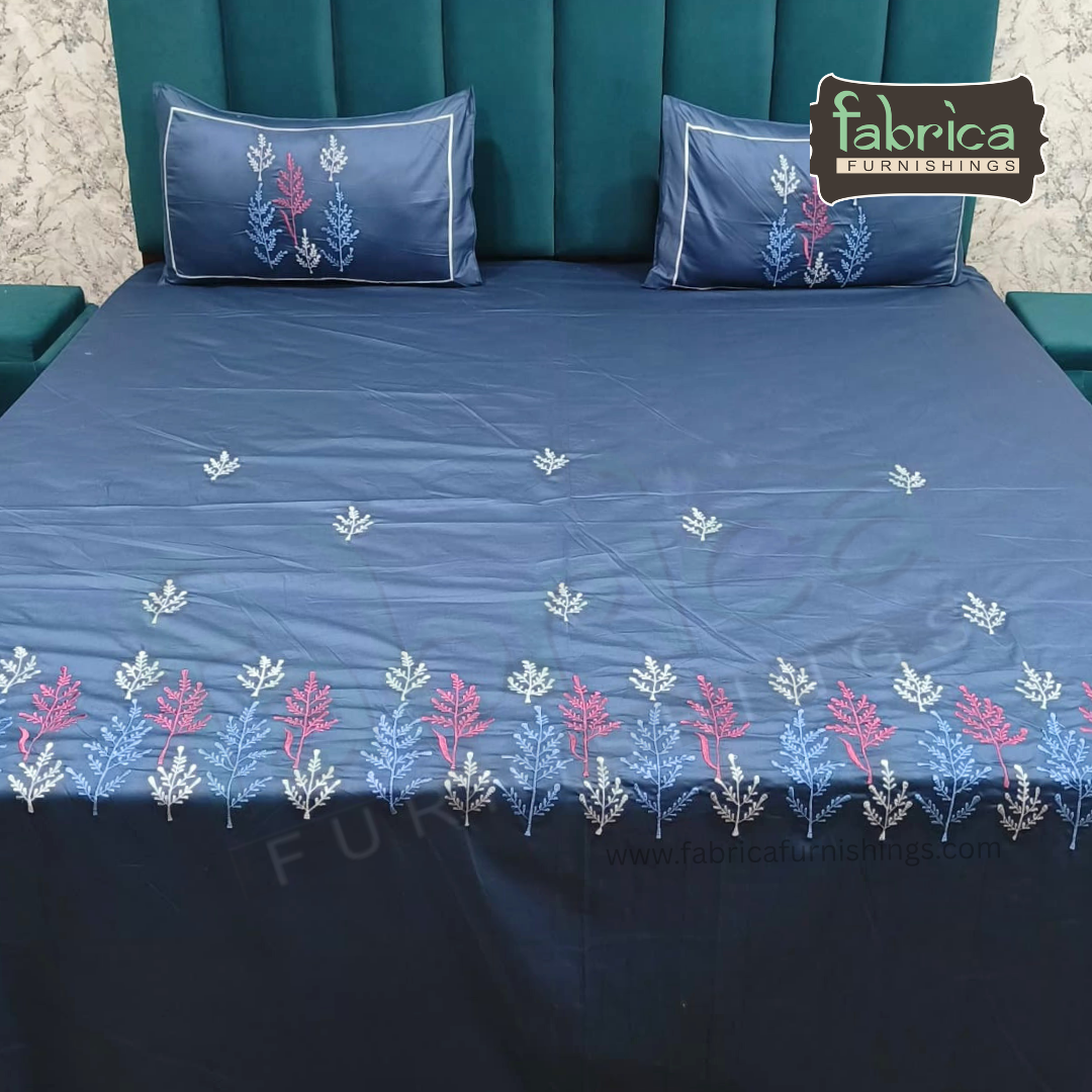 Shahi karigari Pure Cotton Designer Kingsize Embroidered Bedsheet