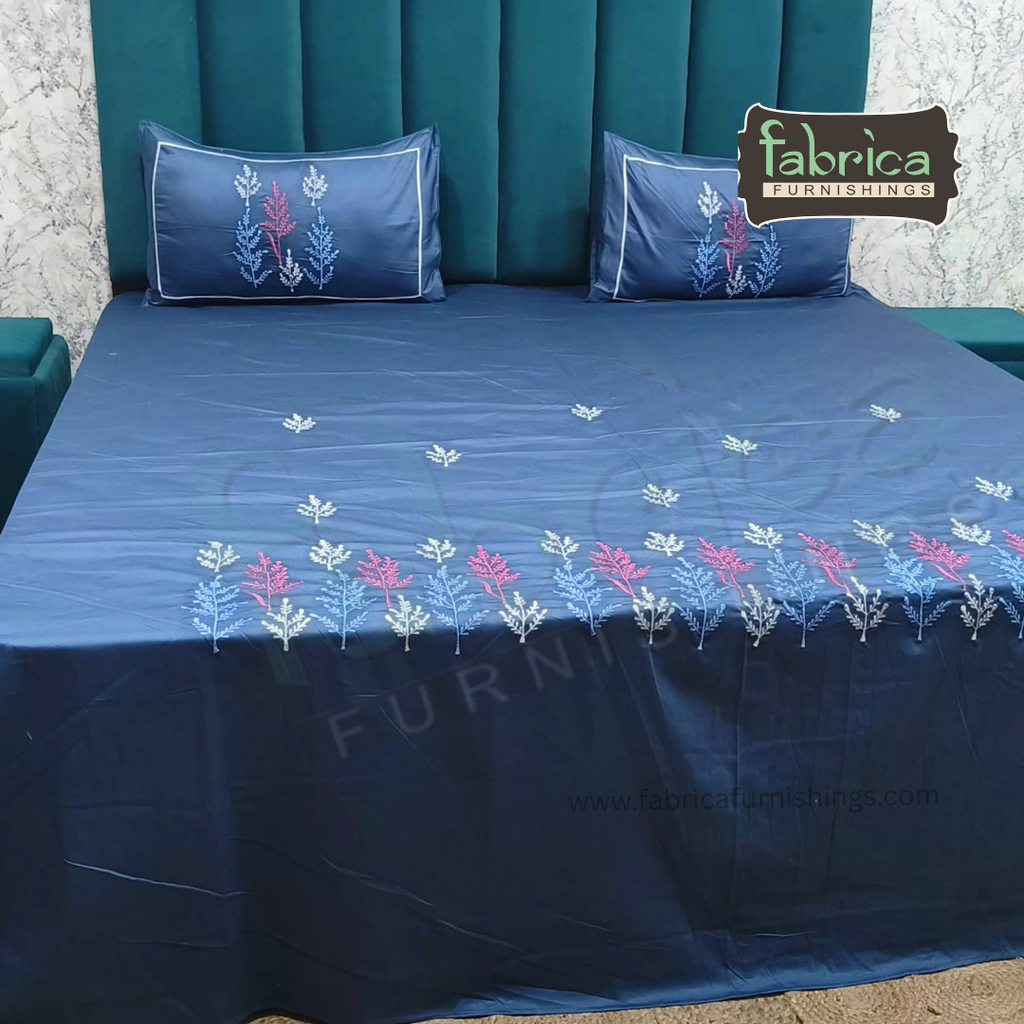 Shahi karigari Pure Cotton Designer Kingsize Embroidered Bedsheet
