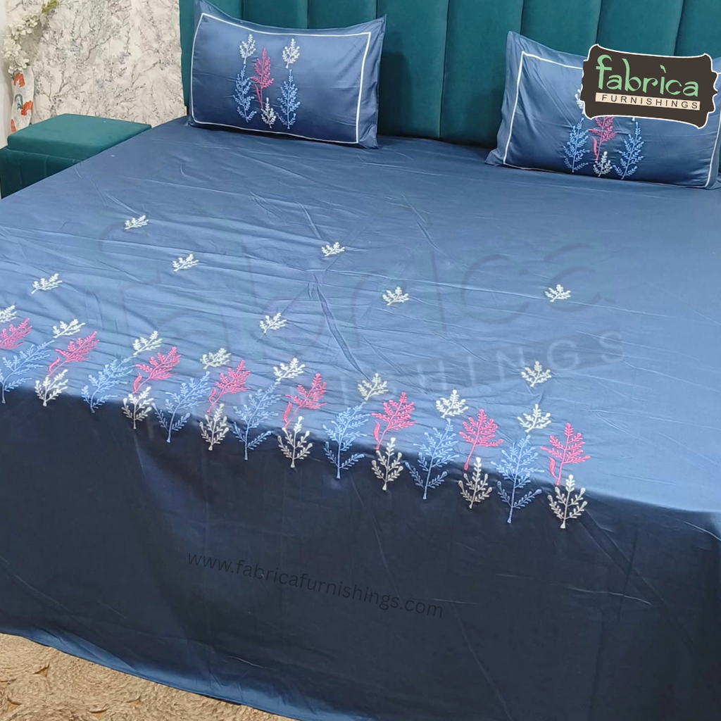 Shahi karigari Pure Cotton Designer Kingsize Embroidered Bedsheet