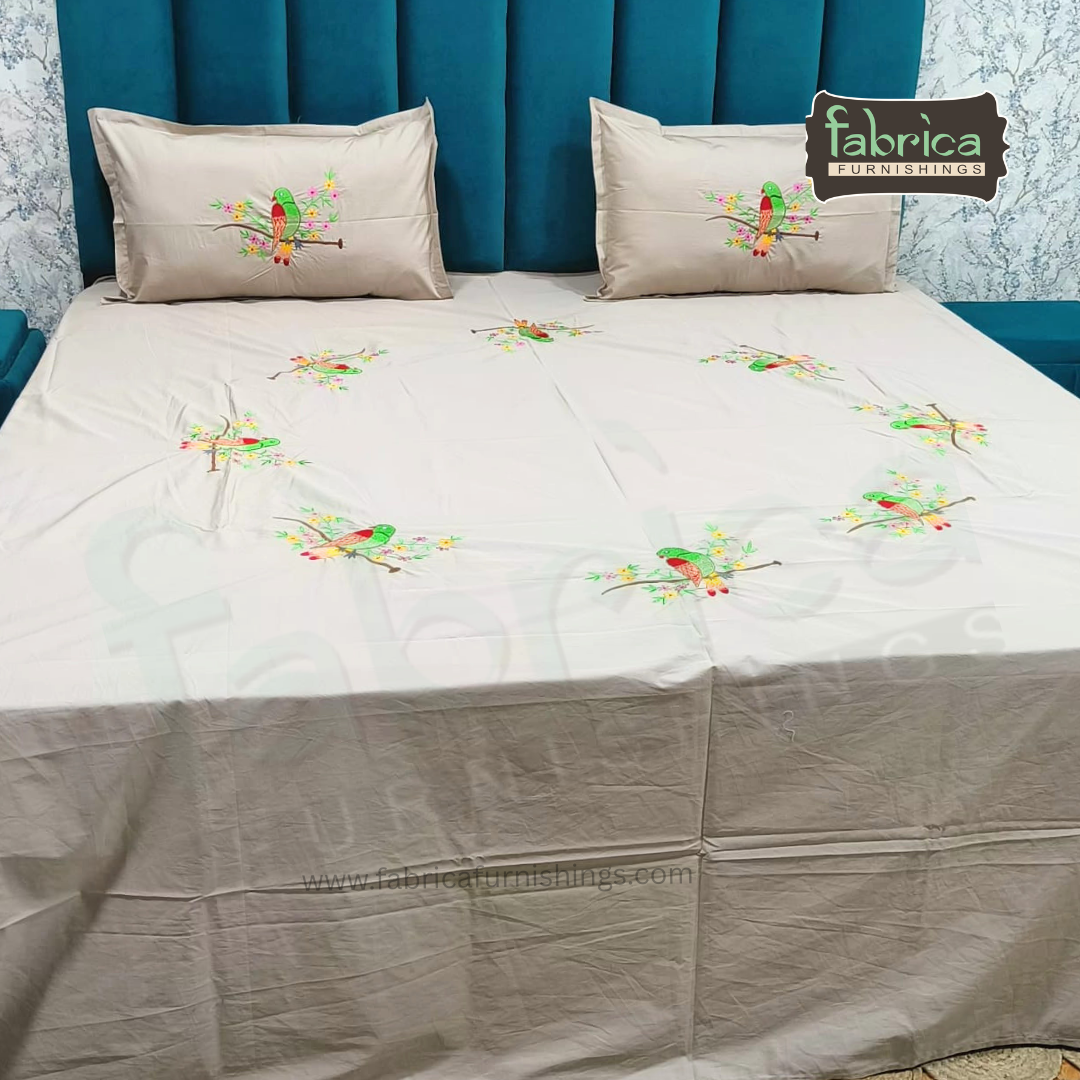 Shahi karigari Pure Cotton Designer Kingsize Embroidered Bedsheet