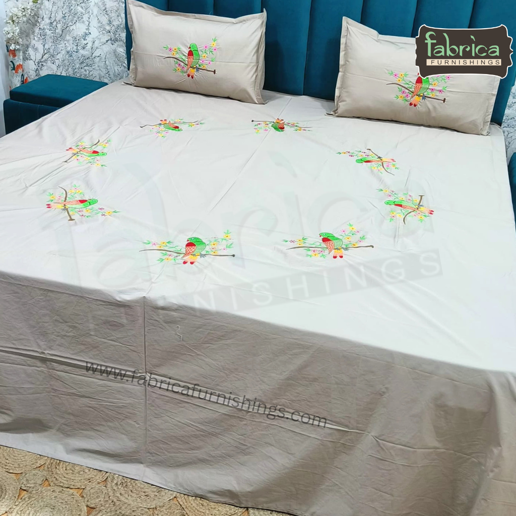 Shahi karigari Pure Cotton Designer Kingsize Embroidered Bedsheet